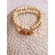 Bois de santal & perles en verre facettées rose pâle 