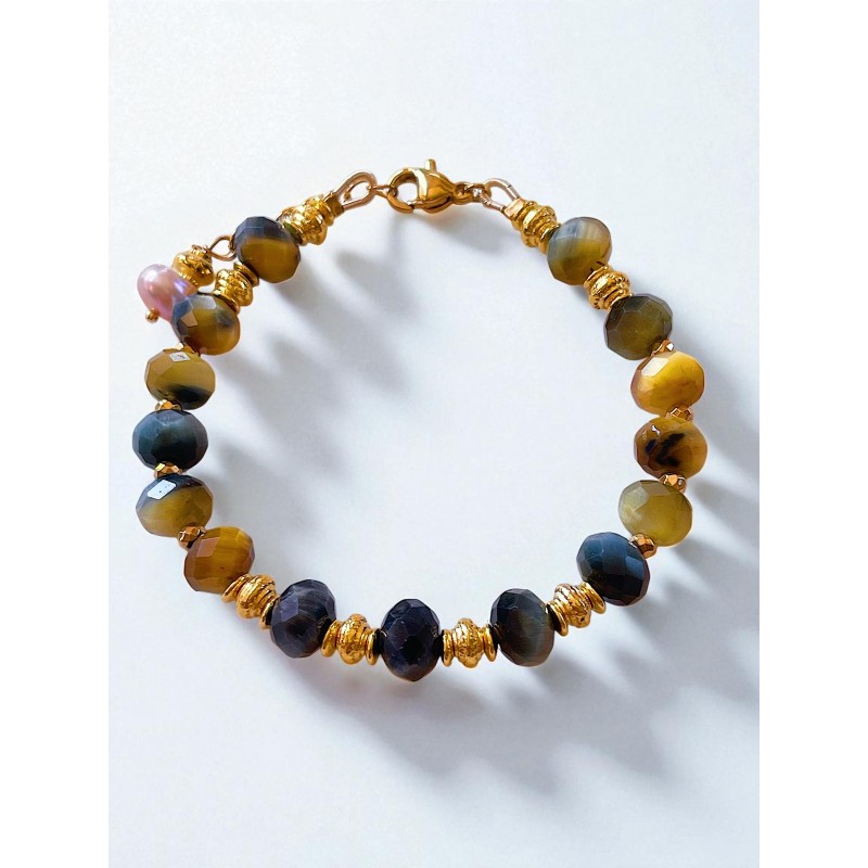 AGATHE Oeil de tigre jaune & bleu
