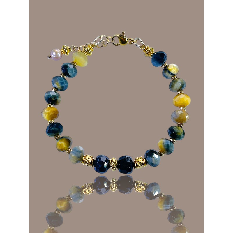 GASPARD oeil de tigre bleu et jaune